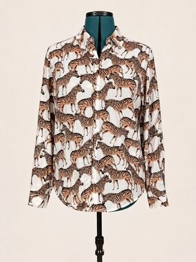 Jane and Delancey Zebra Print Button-Up in White and Brown